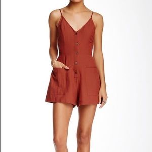Lush linen button down romper in khaki